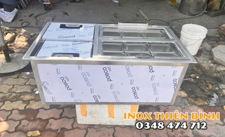 Thùng đá inox có 12 khay 1/9 nắp mica gấp