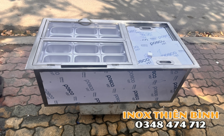 Thùng đá inox có 12 khay 1/9 nắp mica gấp