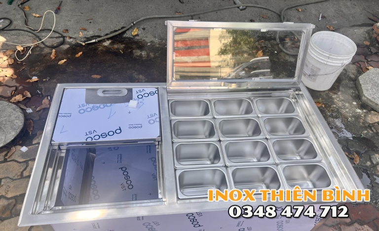 Thùng đá inox có 12 khay 1/9 nắp mica gấp