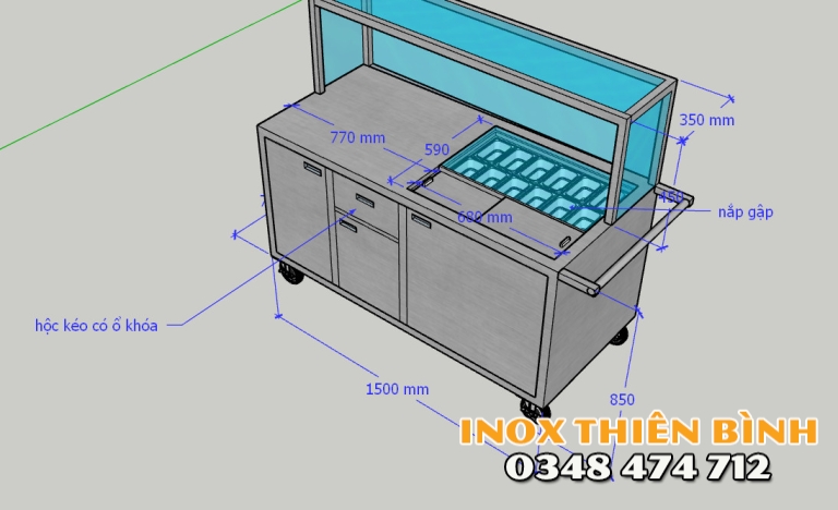 XE TRÀ SỮA  1M5 CÓ THÙNG ĐÁ GIỮ LẠNH  12 KHAY 1/9