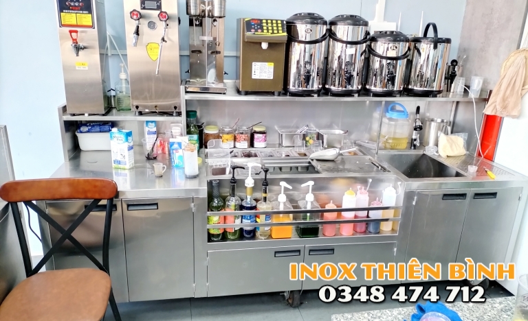 QUẦY PHA CHẾ INOX 2M5 – THIẾT KẾ CHUYÊN NGHIỆP, TỐI ƯU CÔNG NĂNG CHO QUÁN CAFE - TRÀ SỮA