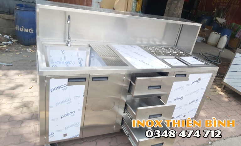 QUẦY PHA CHẾ 1M8 , 10 KHAY TOPPING,INOX 304