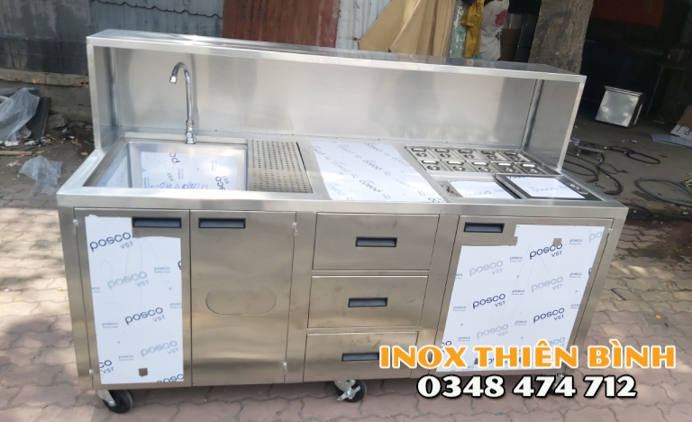 QUẦY PHA CHẾ 1M8 , 10 KHAY TOPPING,INOX 304