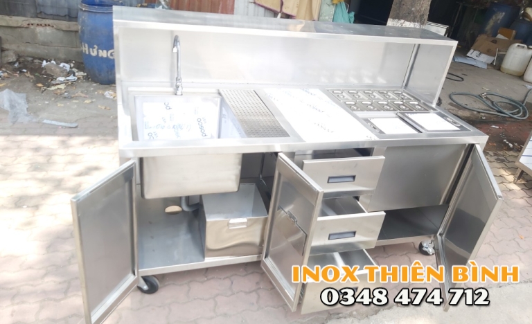 QUẦY PHA CHẾ 1M8 , 10 KHAY TOPPING,INOX 304