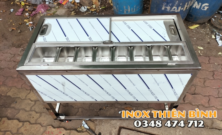 THÙNG ĐÁ INOX CÓ 8 KHAY 1/9