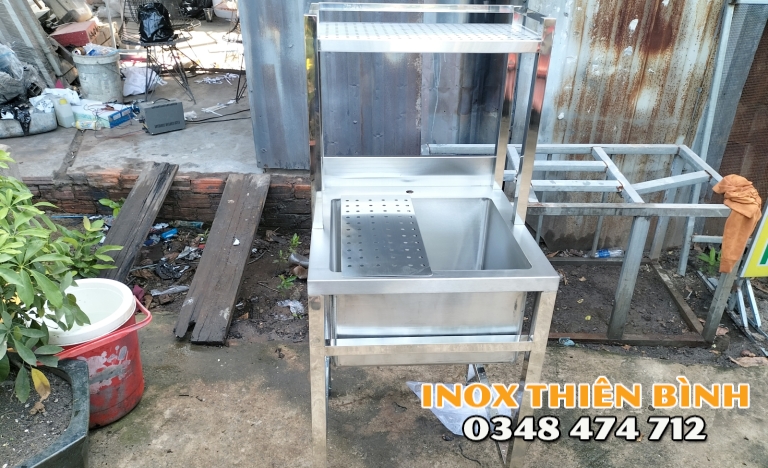 Chậu rửa đơn có kệ dập lỗ 600*600"850