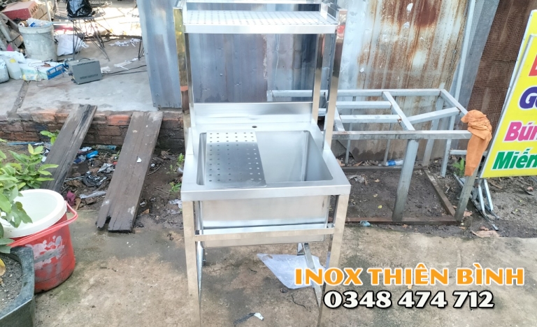 Chậu rửa đơn có kệ dập lỗ 600*600"850