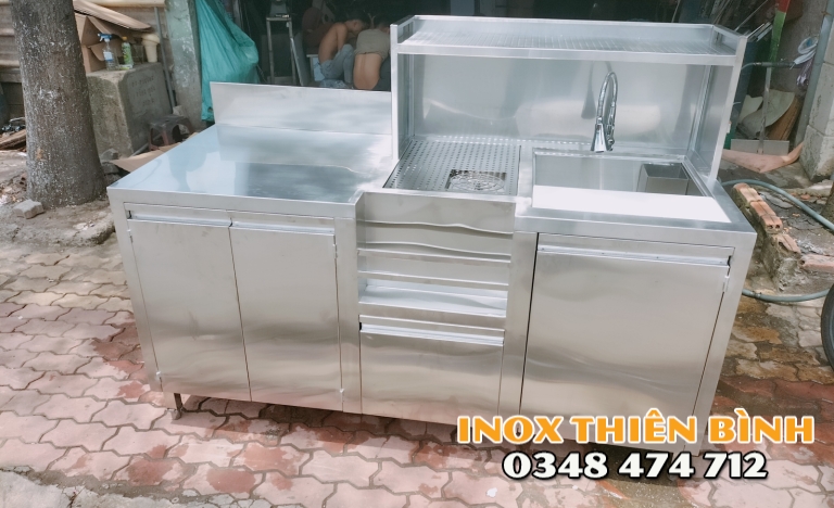 Tủ chậu 1m7 có thớt + van nhấn ly
