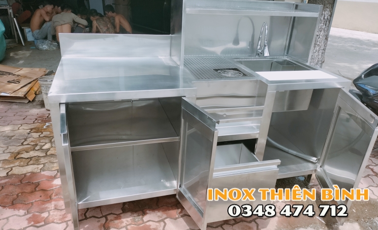 Tủ chậu 1m7 có thớt + van nhấn ly