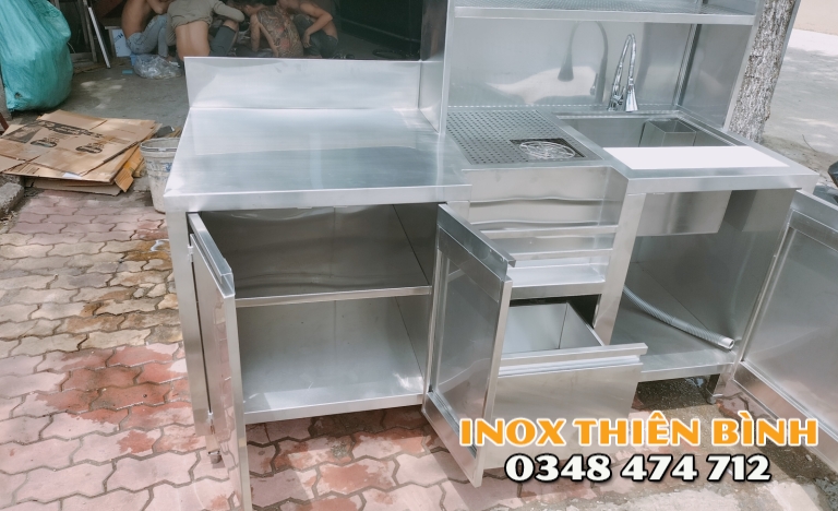 Tủ chậu 1m7 có thớt + van nhấn ly