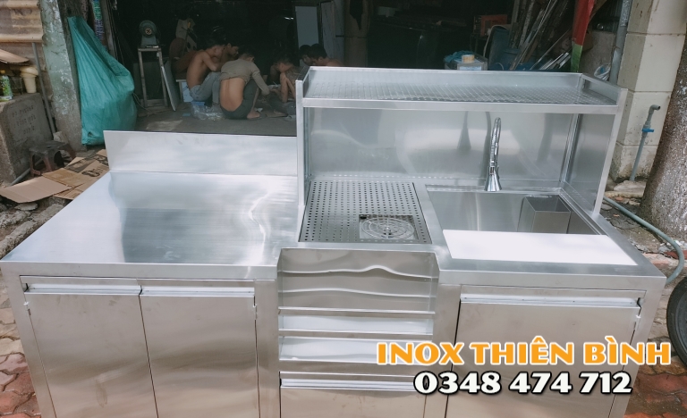 Tủ chậu 1m7 có thớt + van nhấn ly