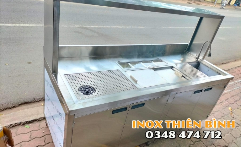 Quầy Pha Chế 1m8, 1 chậu rửa ,1 thùng đá 4 khay 1/6 